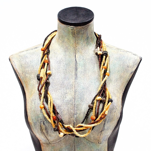 VTG 80's Multi Strand Natural Bone Necklace - Picture 2 of 3